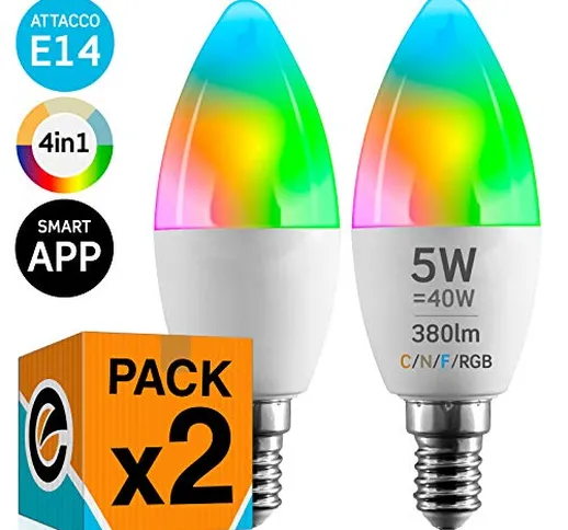 2x Lampadine LED Smart Wifi E14 5W Alexa Google Assistant Dimmerabili Opaca (380 lumen equ...