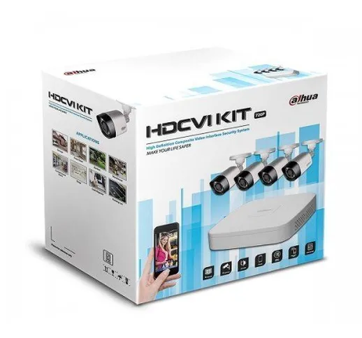 Kit Videosorveglianza Dahua HAC-KIT002 HDCVI con Dvr 8 canali, 4 telecamere fisse IR 720P...