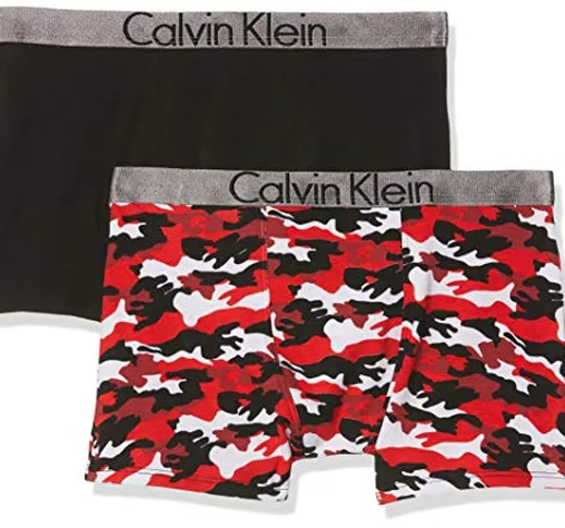 Calvin Klein 2pk Trunks Costume da Bagno, Rosso (1ChineseRedCamo/1Black 0KU), 152 (Taglia...