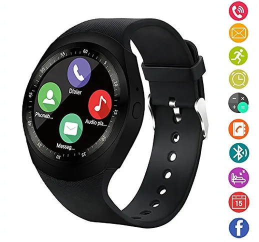 Smart Watch,IDEALBY Rotondo Android Bluetooth Smartwatch Touch Screen Orologio con slot pe...