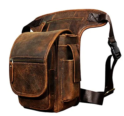 Le'aokuu Uomini Vera Pelle Borsa a Tracolla Gambe Incrociate Marsupio Messenger Riding Hip...