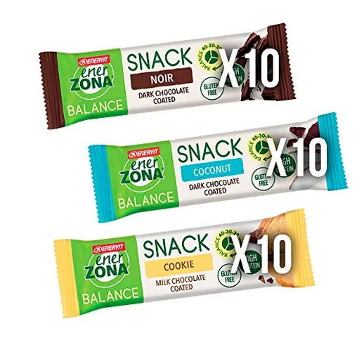 Enervit Enerzona Snack Variety Pack ● 30 Barrette da 33g ● 10 Fondente Noir + 10 Cocco + 1...