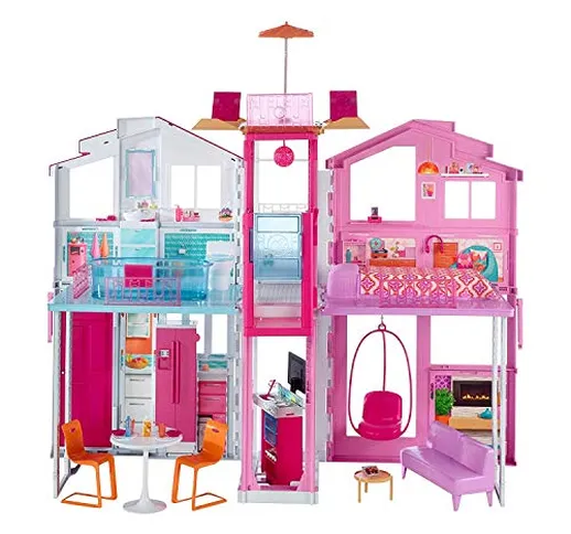 Barbie Casa di Malibu con 4 Stanze, Ascensore e Tanti Accessori, DLY32