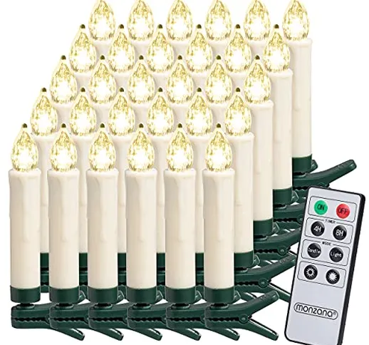 Deuba Set 30 Candele a LED Albero di Natale Luce Bianca Batteria Wireless con Timer e Tele...