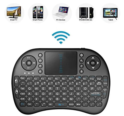 Mini tastiera wireless 2,4 GHz con touchpad, telecomando con batteria ricaricabile agli io...