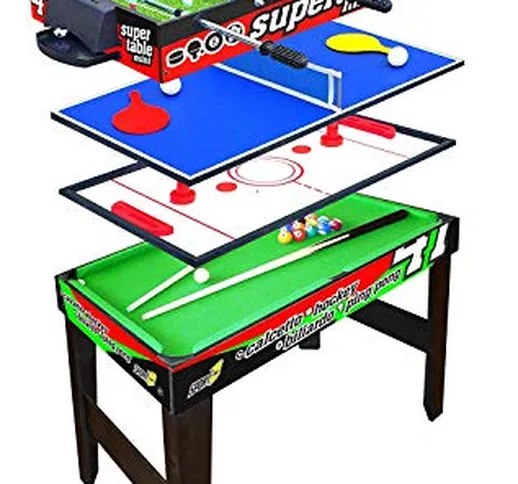 Sport One Tavolo Multigioco Mini Supertable - 4 Giochi in 1 - Calciobalilla 3 Vs 3 Aste Ri...