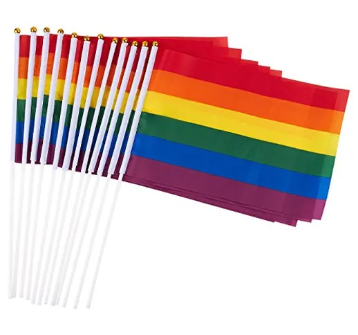Juvale - Bandierine Gay Pride (12 pezzi) – Piccole bandiere arcobaleno, per Mardi Gras, Ga...
