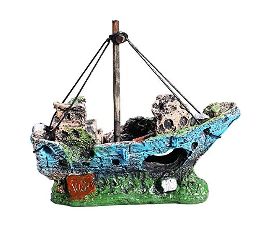 UEETEK Corsair Ship per Decorazione dell'acquario, Sunken Nave per barche a vela per pesce...