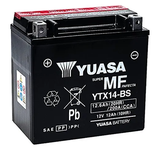 Batteria sigillata Yuasa YTX14-BS 12 V 12 Ah 200 CCA con acido