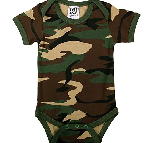 Body bambino neonato mimetico camo con maniche militare woodland mezze maniche (6-12 Mesi)