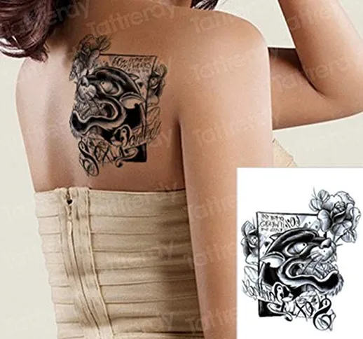 tzxdbh Tatuaggio Leopardo Nero Tatuaggio Lettere Fiori Braccio Tatuaggio Adesivo Tatuaggio...