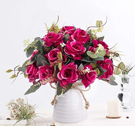 LESING Fiori artificiali in vaso di seta Rose composizioni di fiori finti bouquet con vaso...