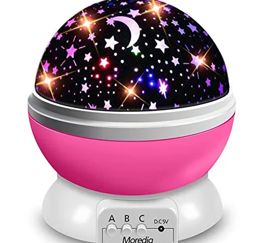 Moredig - Lampada Proiettore Stelle Bambini, Luce Notturna Bambini con 8 Colori Luci & 360...