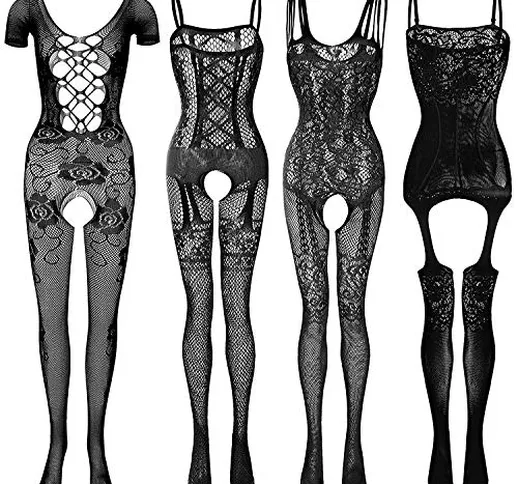 GVIANCXI 4 Pack Donna Sexy Lingerie Body Vestito Lingerie Bodystocking Pigiama Sexy Bianch...