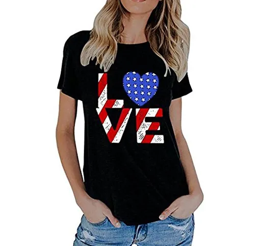 Eaylis Maglietta Donna Estate USA Bandiera Top t-Shirt a Maniche Corte