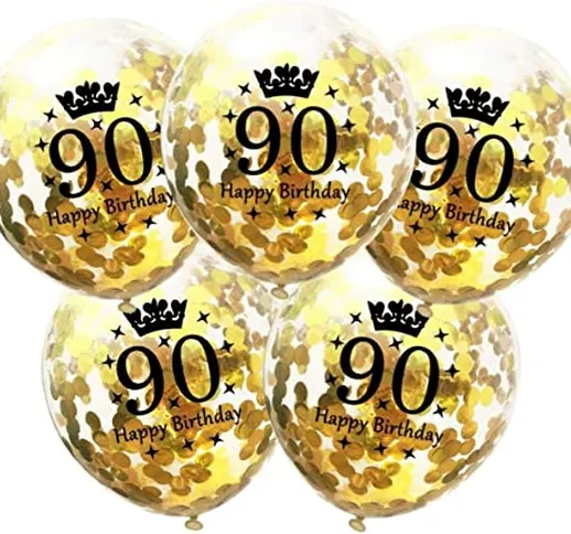 DIWULI, 5 pezzi palloncini di compleanno, numero 90, happy birthday, buon compleanno, latt...