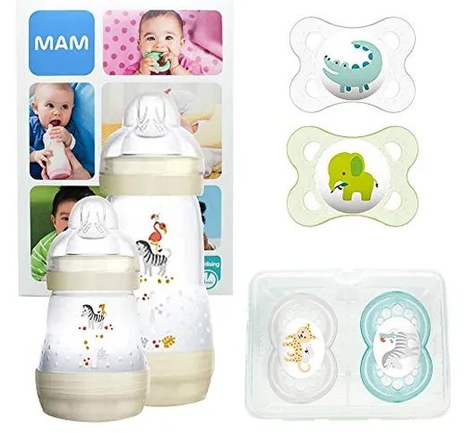 MAM First Steps Set, Regalo per neonato, Set di biberon con 2x Easy Start biberon anticoli...