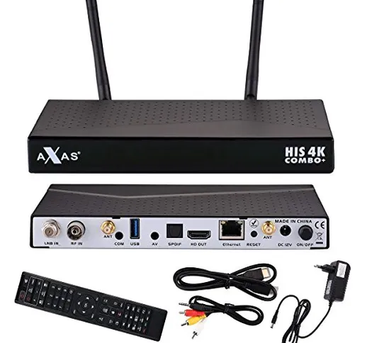Axas His 4K Combo+ E2 - Ricevitore satellitare Linux e Android, 1x DVB-S2/1x DVB-C/T2 4K U...