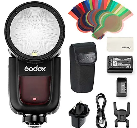 Godox V1-F - Flash Speedlite, 2.4G X Wireless HSS 76W con batteria agli ioni di litio alim...