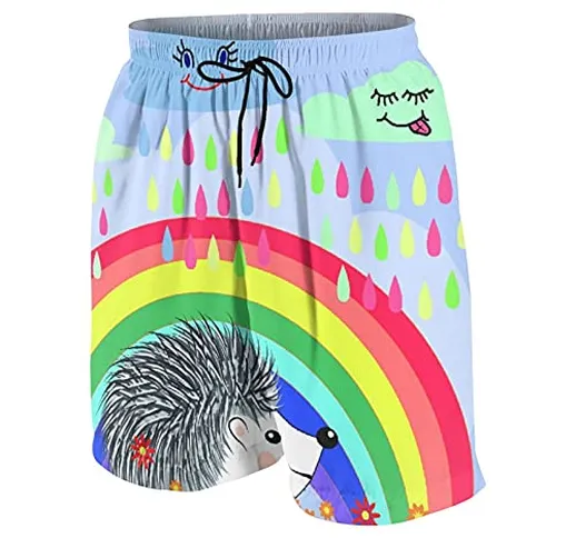 Uomo Pantaloncini da Surf,Riccio di cartone animato adorabile vicino a un arcobaleno di se...