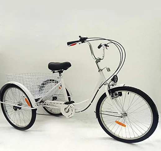 WUPYI2018 Triciclo da 24 pollici, per adulti, 6 velocità, triciclo con cestino e fari, per...