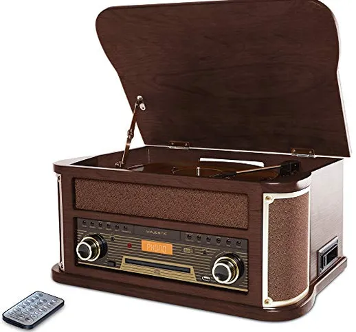 Majestic TT 47 DAB - Giradischi 33/45/78 giri, Bluetooth, Radio DAB+ e Fm, Lettore CD/MP3,...
