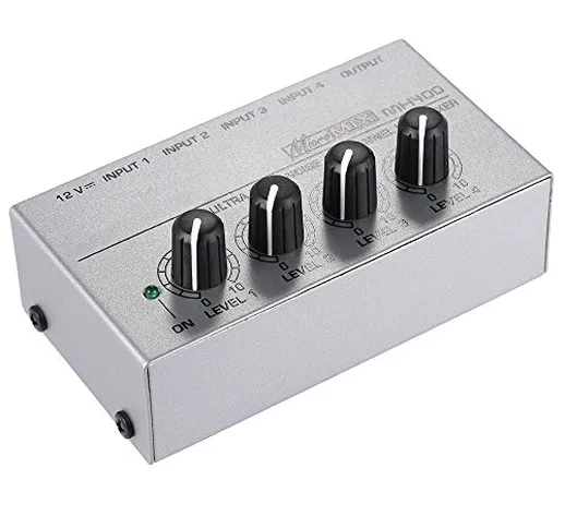 ammoon MX400 Ultracompatte Low Noise 4 Canali Linea Mono Audio Mixer con Adattatore di Ali...