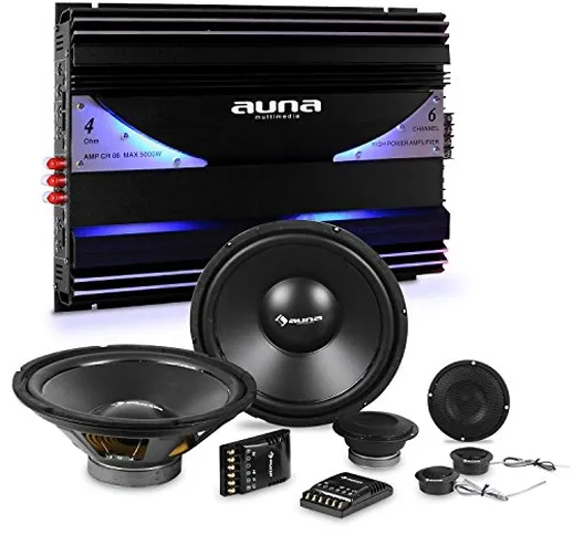 Auna CS-Comp-10 Set Impianto Audio Macchina Car HiFi 6400 Watt (Amplificatore 6 Canali, Cr...