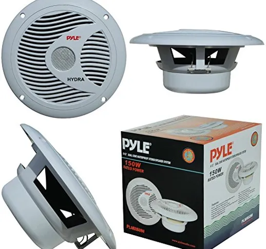 2 PYLE PLMR60W diffusori a doppio cono bianchi da 6,5" 16,50 cm 165 mm impermeabili per ma...