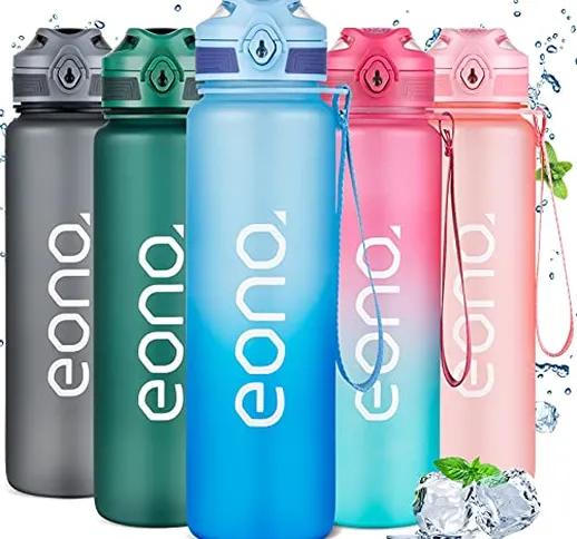 Amazon Brand - Eono Bottiglia Acqua 1 Litro - Borraccia Sportiva a Prova di Perdita Senza...