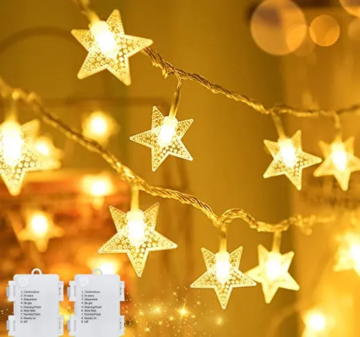 Catene Luminose, Qxmcov 2 Pezzi Stella Fata Luce 5 Metri 50 LED Stelle Luci 8 Modalità Lam...