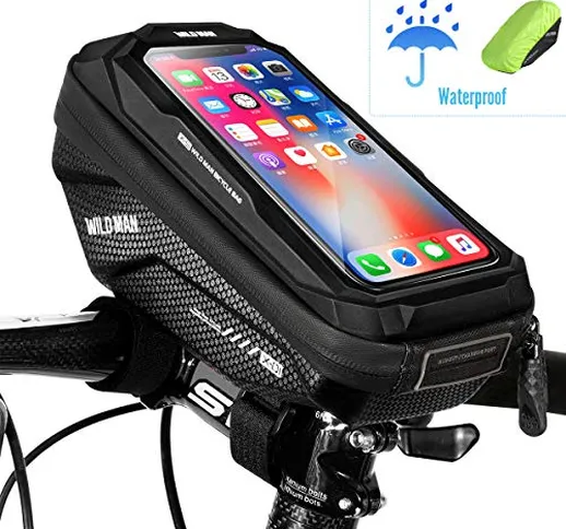 WACCET Borsa Manubrio Bici Impermeabile Porta Smartphone Bici con TPU Touch Screen, Porta...