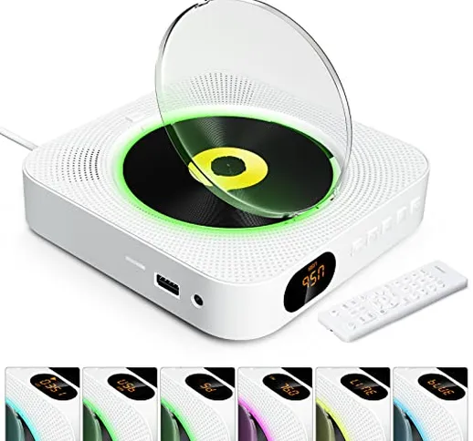 KOVCDVI Lettore CD con luci di sfondo e Bluetooth e Altoparlanti incorporati Lettori CD pe...