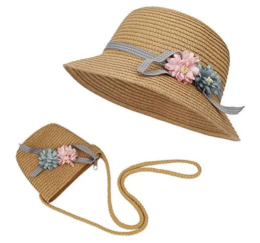 FT-SHOP Cappello da Sole per Ragazze Cappello di Paglia Cappello da Spiaggia Estivo e Mini...