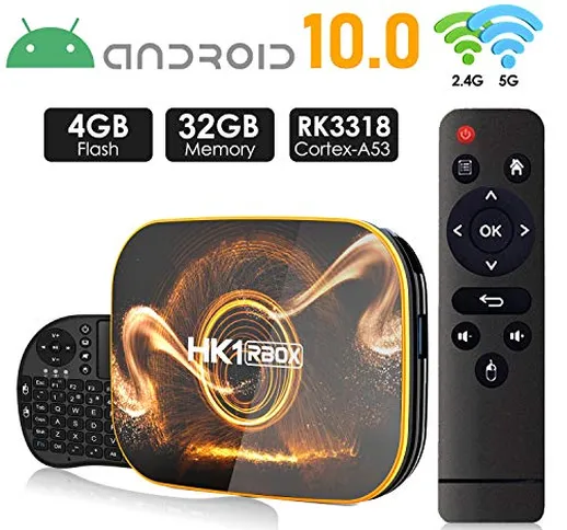 Android 10.0 TV Box 【4GB RAM 32GB ROM】 HK1 Ultra HD 4K Smart TV Box RK3318 Quad Core de...