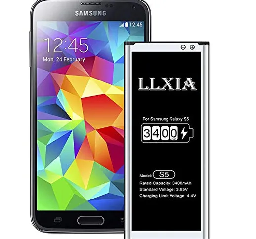 LLXIA Batteria per Samsung Galaxy S5,3400mAh ad Alta Capacità agli ioni di litio Compatibi...