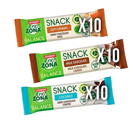 Enervit Enerzona Snack Variety Pack ● 30 Barrette da 33g ● 10 Caramello + 10 Cioccolato al...