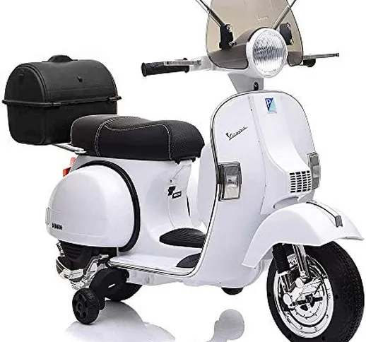 Moto Elettrica Scooter per Bambini Piaggio Vespa PX 150 12v Full Parabrezza e Bauletto Luc...