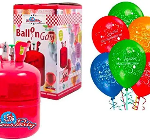 Bombola gas elio per 50 palloncini + 50 palloncini buon compleanno OMAGGIO