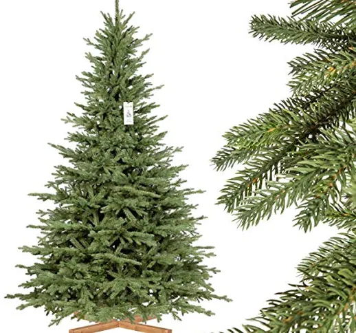 FairyTrees Albero di Natale Artificiale Abete Bavarese Premium con Supporto in Legno, 220c...