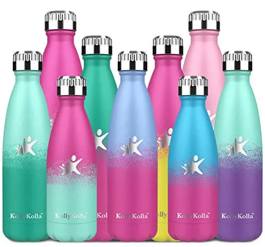 KollyKolla Bottiglia Acqua, Borraccia Termica in Acciaio Inox 500ml, Bottiglia Bambini Iso...