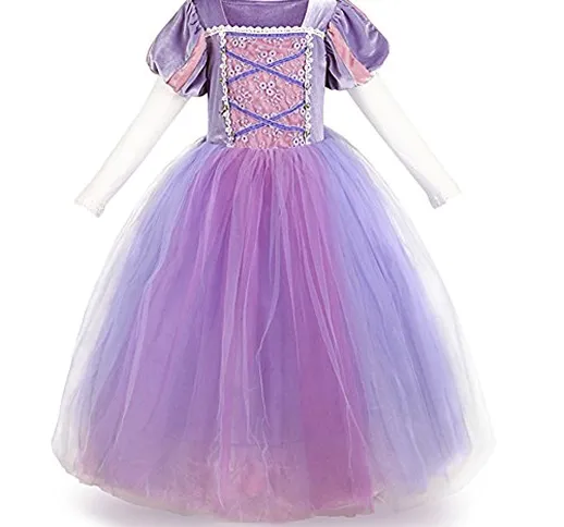 OBEEII Abito Principessa Rapunzel Carnevale Costume Fiaba dei Grimm Sofia Vestito da Ragaz...