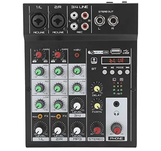 Mixer audio digitale, console di missaggio Bluetooth portatile a 4 canali, effetto riverbe...