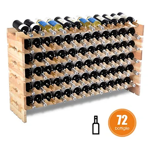 DREAMADE Cantinetta Portabottiglie in Legno Scaffale Porta Vino per 72 Bottiglie per Casa...