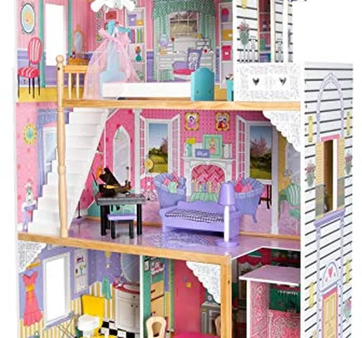 Leomark exclusive Appartamento, villa casa delle bambole del legno a 3 piani, con arredame...