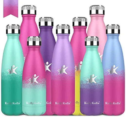 KollyKolla Bottiglia Acqua in Acciaio Inox, 350ml Senza BPA Borraccia Termica, Isolamento...