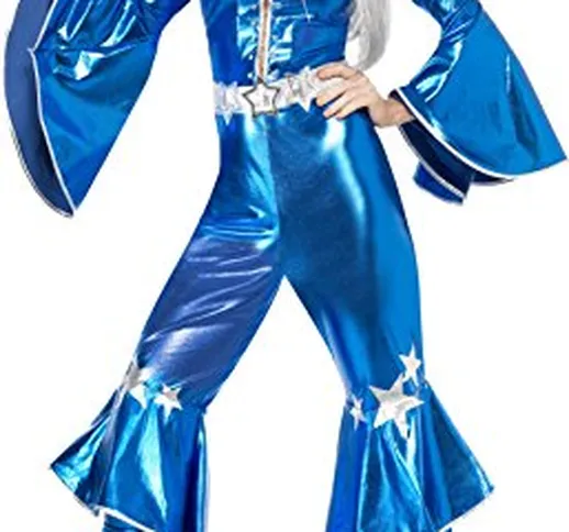 Smiffys Costume Dancing Dream anni '70, blu, include tuta allacciata