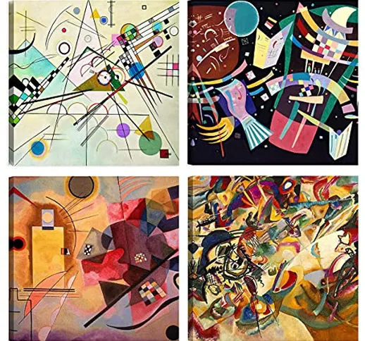 DìMò ART Quadri Moderni Wassily Kandinsky 4 pz 30x30 CM cadauno Stampa su Tela Canvas Arre...