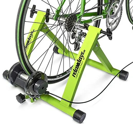 Relaxdays Trainer Pieghevole Bicicletta 6 Velocita´ Colori Blu´ e Verde, Cerchi da 26-28