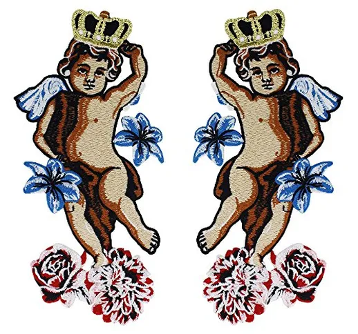 Fashion ricamo corona angelo ragazzi tessuto patch fiore applique badge per abiti fai da t...